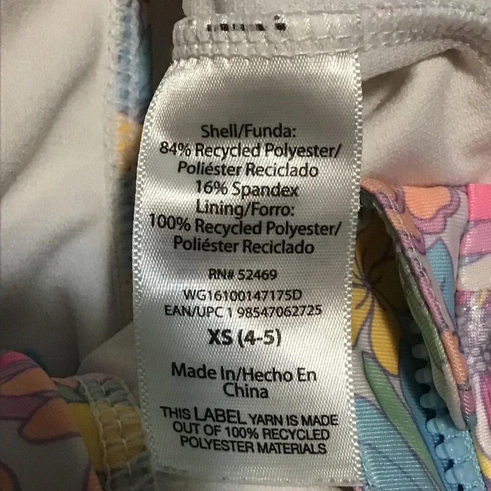 Wonder Nation Kids Floral Long Sleeve One Piece Swimsuit XS 4-5 Retro Pastel Zip